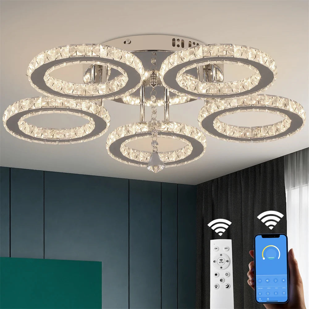 App-Controlled Crystal Ceiling Chandelier